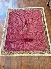 Vintage French Velvet Table Cloth Gold Metallic Thread Bullion Hand Embroidered picture