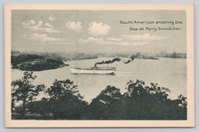 Vintage Steamship S.S. South American Entering Gap Parry Sound Canada Postcard picture
