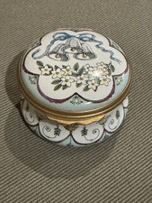 Vintage 1980’s Halcyon Days “Wedding Bells” Enamel Pill Trinket Box & Hinged Lid picture