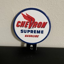 VINTAGE CHEVRON SUPREME GASOLINE MOTOR OIL PORCELAIN SIGN picture