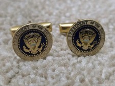 Vintage 1960's Gold Tone Enamel Presidential Seal Cufflinks, Steckler New York picture