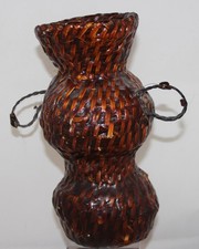 Uniquely Shaped Navajo Pitch Covered Basket with Small Looped Handles picture