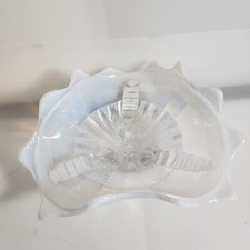 Fine Antique Northwood Glass White Ice Opalescent Ruffled Edge Three Footed Bowl picture
