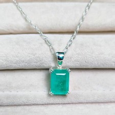 Natural Green Emerald 24 Ct 925 Silver Emerald Shape Pendant IGL Loose Gems 6LHP picture