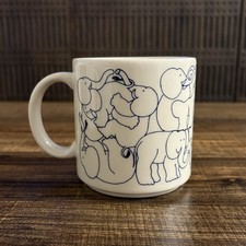 Vintage 1984 Taylor & Ng Elephant Orgy Mug Blue White Win Ng Japan Coffee Cup picture
