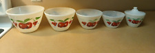 Fire King Set Apple Cherries Nesting Bowls + 1 Cherry bowl with lid Vintage Used picture