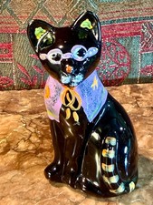 FENTON ART GLASS Hand Painted PROWLER BLACK CAT Halloween RARE and BEAUTIFUL picture