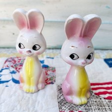 Vintage Pink Bunny Rabbit Salt and Pepper Shakers Japan Easter Bunnies picture