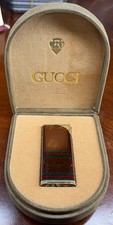 Working Vintage Gucci Gas Lighter Sherry Line GG Logo Brown Gold with Box picture