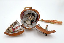 Rare 1930’s Walnut Diorama Triptych Wedding Scene Bride & Groom In Case picture