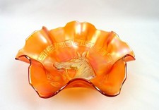 Mosser Glass Gary Levi Carnival Glass Pony Marigold Iridescent 8 5/8