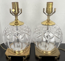 Pair Waterford Lismore Cut Irish Crystal Boudoir Brass Table Lamps Vintage picture