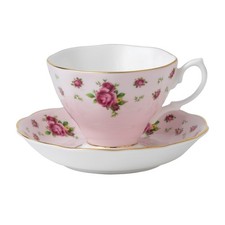 Vintage Pink Teacup & Saucer Set - Country Roses Floral Design, Elegant Tea Part picture