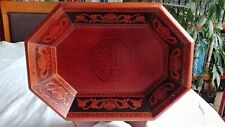 Korean Octagonal Wood Footed Tray Raised Design & Backstamp picture