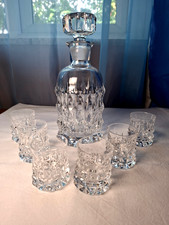 Luxurious Vintage Bohemian Crystal Glass Set Of Decanter & 6 Shot Glasses VGC. picture