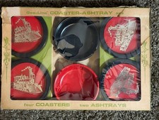 Vtg 1968 Gesner Ashtray Coaster Set MCM Train Locomotive NOS picture
