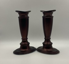 Vintage Valerie Parr Hill Brass Candlesticks In Brushed Plum Finish ~ Set Of 2 picture