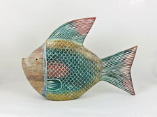 VTG Boho Coastal Wooden Fish Figurine Hand Carved Painted Sea Life Art 10” X 7