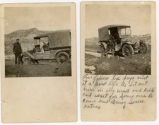 2x RPPC RFD Mail Delivery Car – Model T Era – stuck in Mud Scene – c1915 rare picture