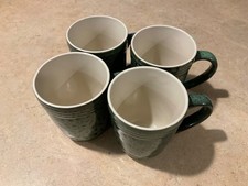 Elama Green Ridged Stoneware Coffee Mugs/Cups Set of 4 - Great Condition picture