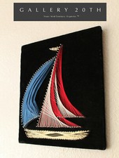 COOL SAILBOAT DANISH STRING POP ART ORIG WALL BLUE VTG 60'S MID CENTURY MODERN picture