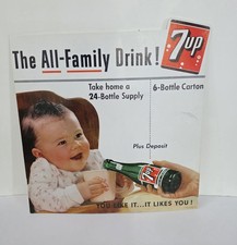 Vintage 1956 7Up Soda Cardboard Sign Baby All-Family Drink Litho Display 14