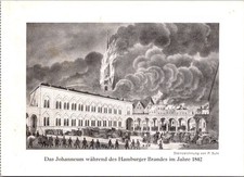 Das Johanneum During Hamburg Fire 1842 Historic Building Scene Vintage Postcard picture