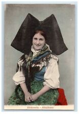 c1910's France Folklore Giant Black Ribbon Studio Portrait Antique Postcard picture