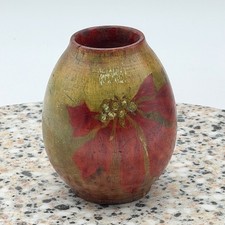 Antique Hand Painted Poinsettia Wooden Vase 1914 Florida Souvenir picture