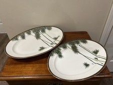 VTG Kazan Kiln Japanese Porcelain Oval Platters Bamboo Gold Gilt Signed 14