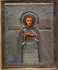 Russian  Imperial Antique Icon Alexander Sterling silver gold plated  (#55000) picture