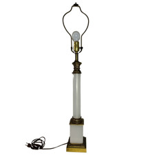 Vintage Tyndale Brass Milk Glass Neoclassical Column Table Lamp 36