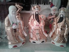 Vintage 3 Wise Men Chinese Porcelain Heavy with Gold Figurines ~ Very collectibl picture