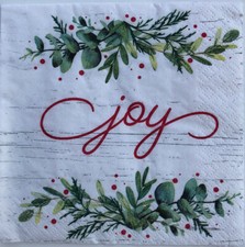 two Individual Beverage Christmas JOY Decoupage Paper napkins Holiday Berries picture