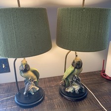Rare 1953 Pair Bard Creations California Ceramic Cockatoo Lamps Original Shades picture