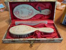 Antique Victorian French Ivory Vanity Set Brush Comb Mirror Case As Is picture