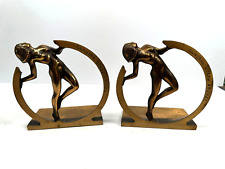 vtg Pair (x2) Genuine Bronze Art Deco Nude Flapper Bookends picture