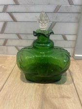 Vintage Clevenger Bros Emerald Green Glass Crown Blown Bottle Vase Decanter picture