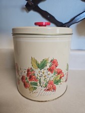 Vintage Strawberry Kitchen Tin Flour Container 1981 Pentron Industries, Inc picture