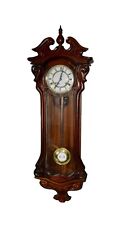 Vintage Solid Mahogany Bombe' Shaped Wall Clock w/Pendulum picture