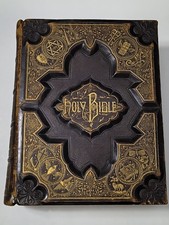 Antique 1884 Victorian Holy Bible Leather Gold Gilt Illustrated Rare See Descrip picture