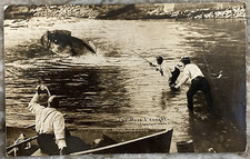 THE BASS I CAUGHT Exaggeration WH Martin PM 1909 Three Rivers RPPC Postcard B698 picture