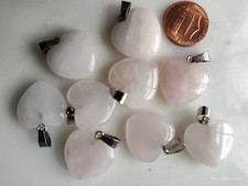 9pc Pink Rose Quartz Carved Heart Pendants Bulk Crystal Gemstone Charms Lot picture
