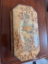 Italian Sorrento Inlaid Wood Music Jewelry Box - Burl Veneer, Floral Marquetry picture