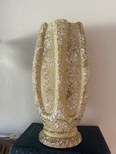 Vintage Mid Century Modern Savoy Gold Splatter Art Pottery Vase 12.5