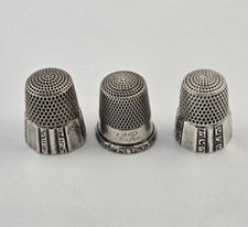 Vintage Lot of (3) Sterling Silver Sewing Thimbles Dimpled Band 15g Antique picture