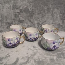 Antique Porzellanfabrik Wehinger & Co Porcelain Tea Cup Set Purple Orchid picture