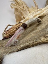 Stunning Razor Sharp Mookiate Jasper Beautiful Flint Knapped Deer Antler Knife picture