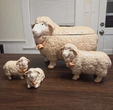 Otagiri ceramic figural sheep family Cookie Jar, bank, salt and pepper picture