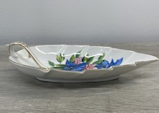 Vintage Rossetti Chicago Porcelain Leaf Shaped Trinket Dish Blue & Pink Flowers picture